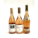 Three bottles of rosé: Whispering Angel cotes de provence rose 2020 13%/75cl; Howard's Folly