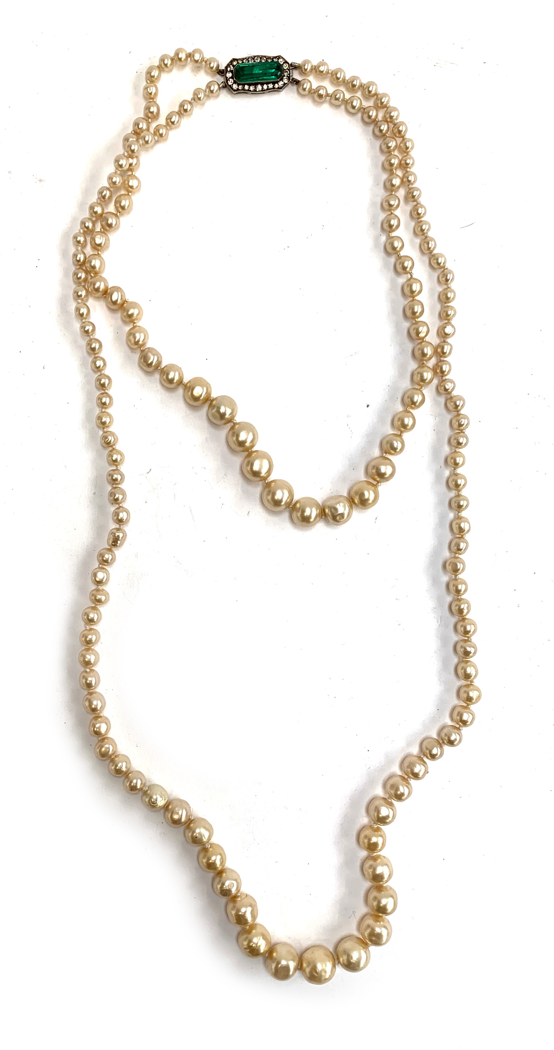 An early 20th century good quality faux pearl double strand necklace, fastening with a silver - Image 4 of 4