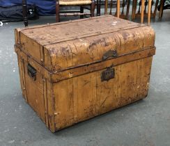 A scumble painted metal travel trunk, 71cmW