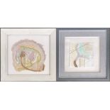 Lindy Phillips, 'Lilac Lagoon' and 'Sprung', abstract pastels on paper, 22x24cm and 17x17cm (2)