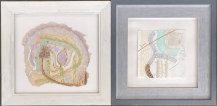 Lindy Phillips, 'Lilac Lagoon' and 'Sprung', abstract pastels on paper, 22x24cm and 17x17cm (2)