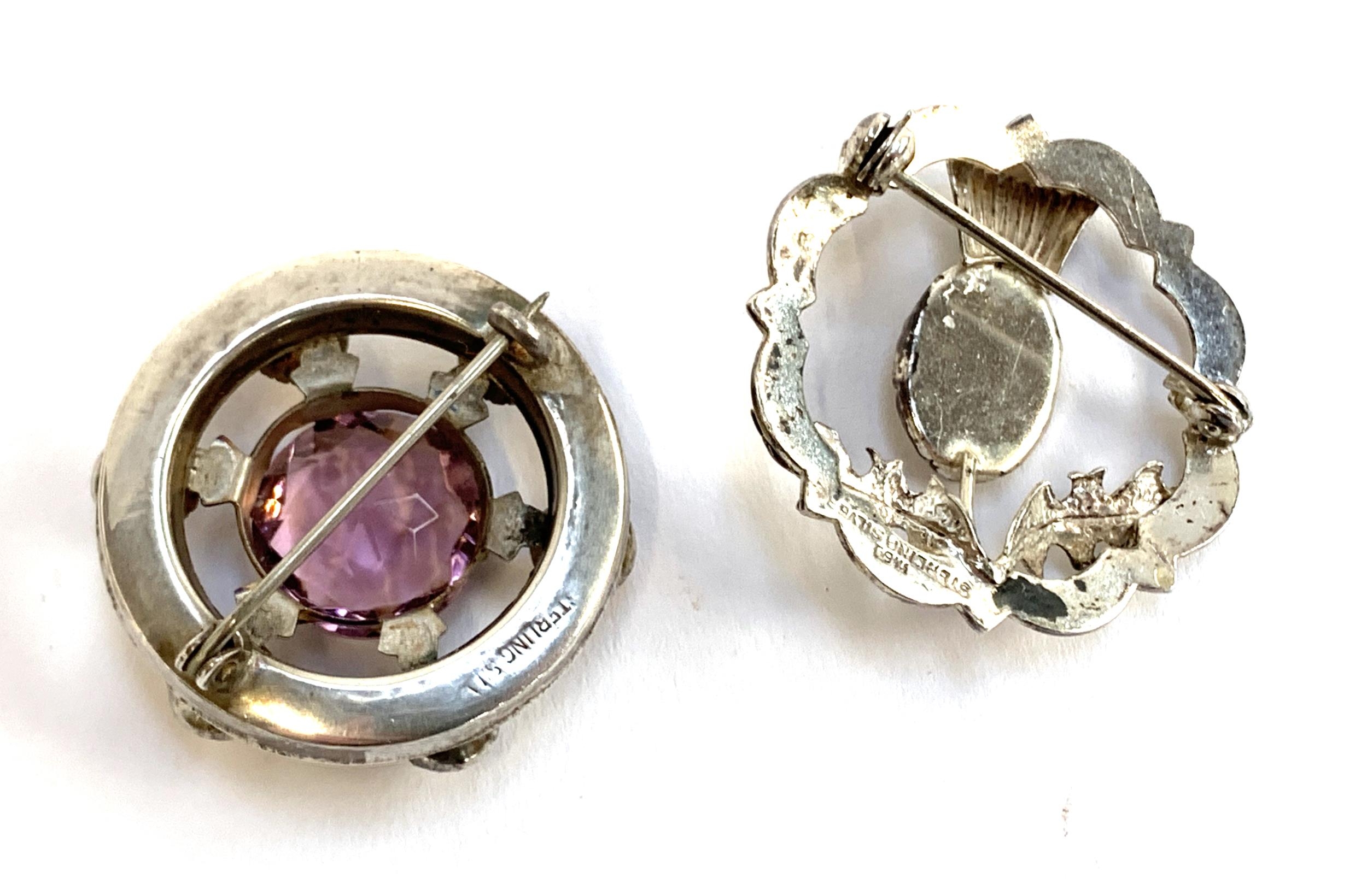 Scottish interest: a Ward Brothers sterling silver and agate thistle brooch, 3.5cmD; together with - Image 2 of 2