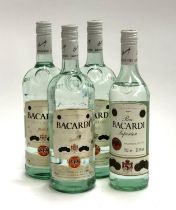 Three bottles of Bacardi white rum (100cl, 40%), together with one Bacardi bottle (70cl, 37.5%)