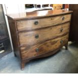 A Regency bowfront chest of three graduating drawers, on swept bracket feet, 110x55x82cmH