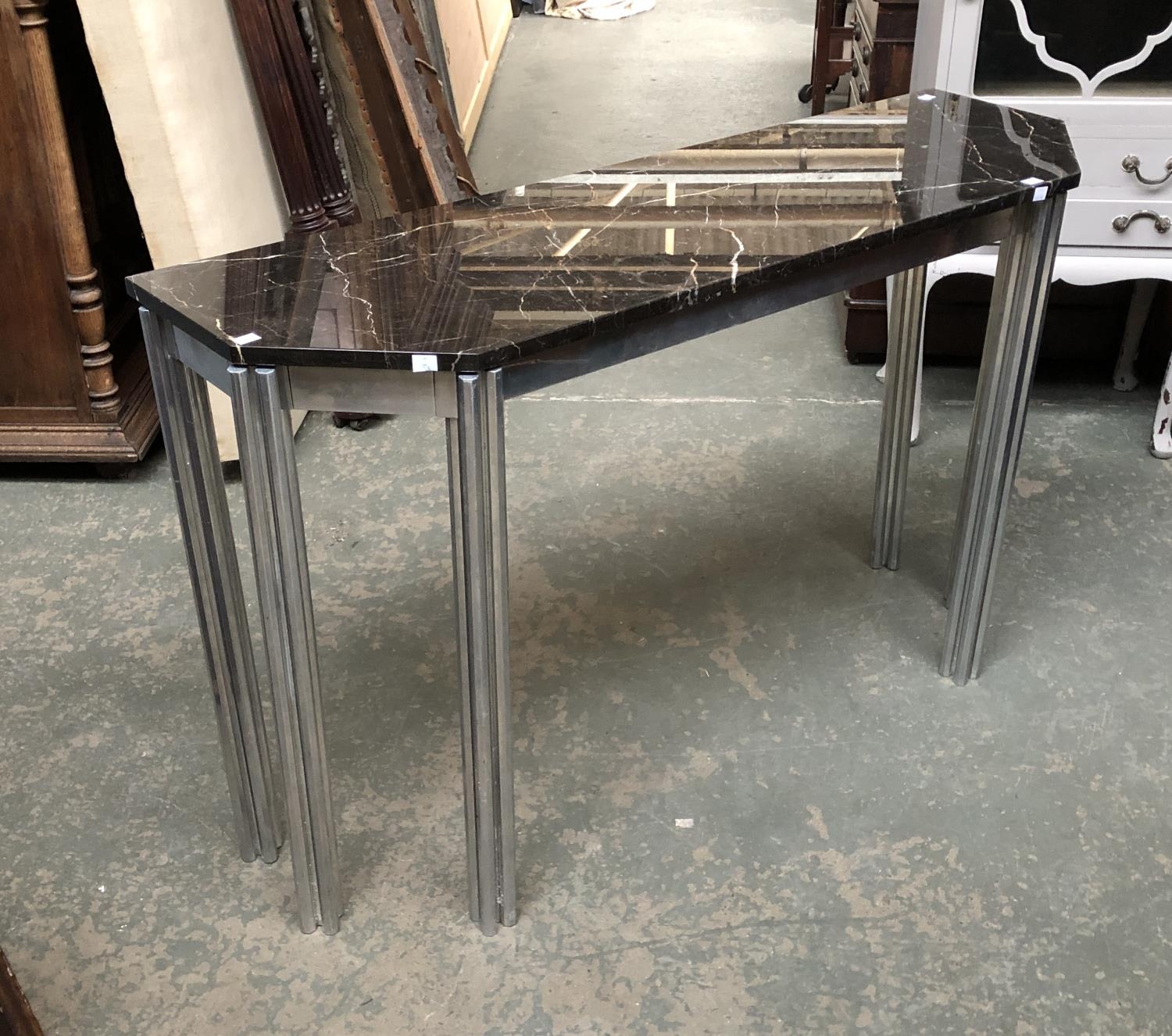 A c.1970s marble topped console table, in the manner of Alessandro Albrizzi, with canted corners,