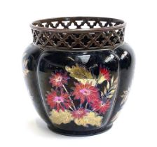 A Hungarian Zsolnay vase with pierced rim and floral lustre design, 17cmH