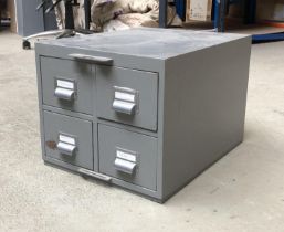 Two metal filing cabinets of two over two drawers, one painted green, 41x51x34cmH