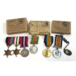 A WWI victory and war medal pair inscribed Pte. W. G. Blake. Tank Corps, together with a trio of