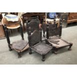 Five North Indian/Afghan hardwood and woven hide low Pidah wedding chairs, purchased from Joss