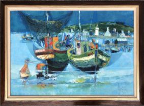 Rene Margotton, 'Pecheurs au petit port', oil on canvas, signed, 63x90cm