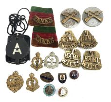 A mixed lot to include German army compass, a pair of British army trumpeters badges, a pair of