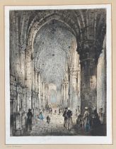 An early 20th century colour engraving Laon Cathedral, 41x31cm