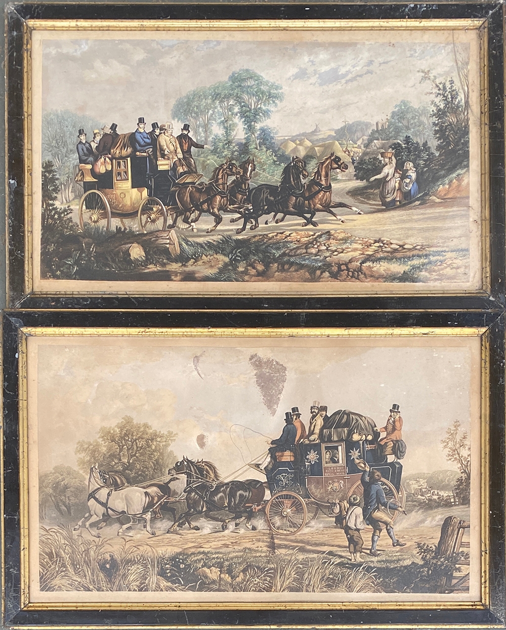 A set of four coloured engravings of coaching scenes, 34x59cm - Image 2 of 2