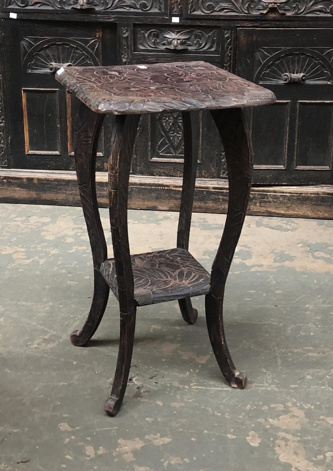 A Liberty style Japanned occasional table, with undershelf, stamped 774, 40x40x71cmH