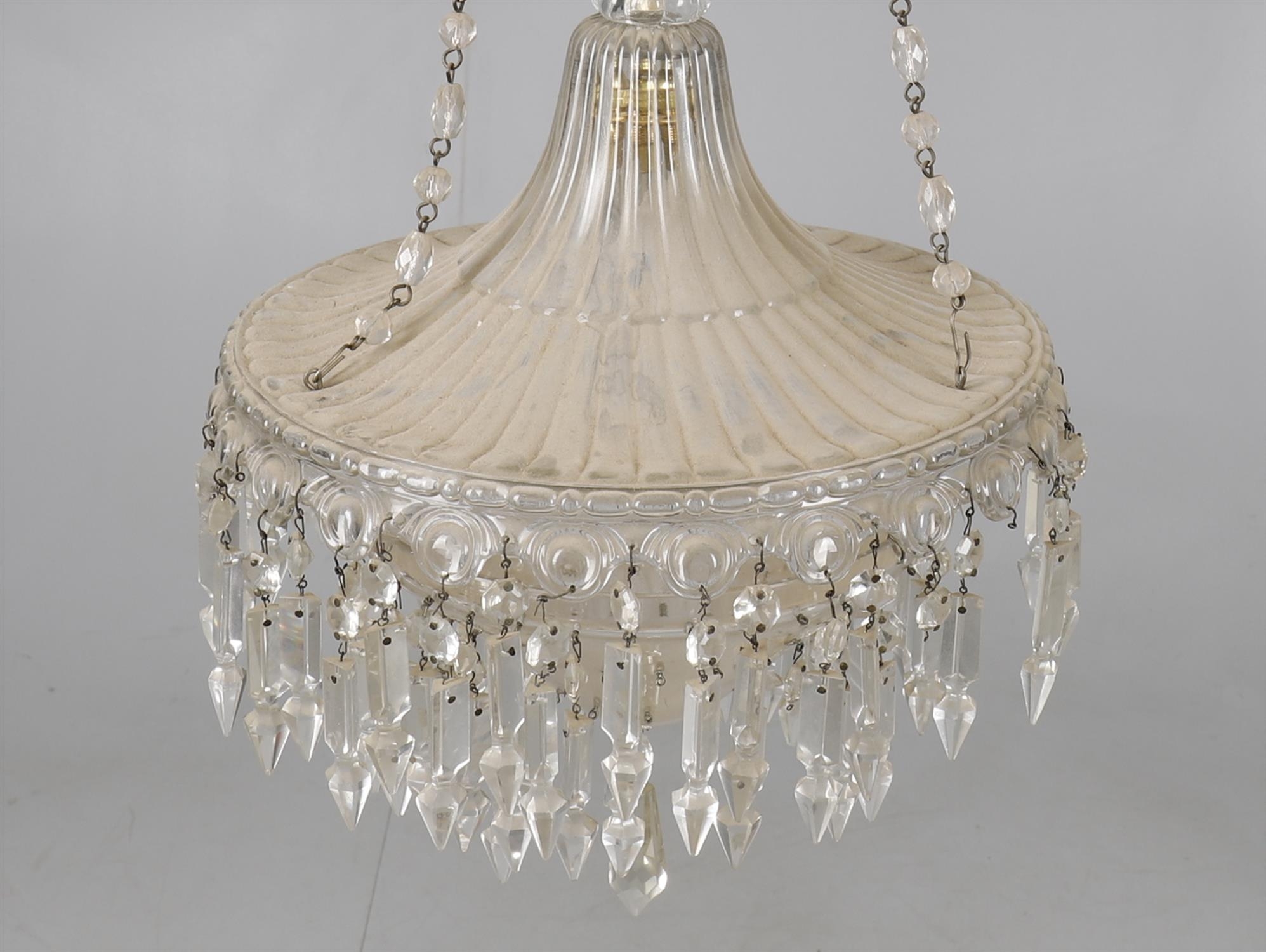 A cut and moulded glass chandelier, 20th century, of trumpet form, with demi-globe suspended - Image 2 of 3