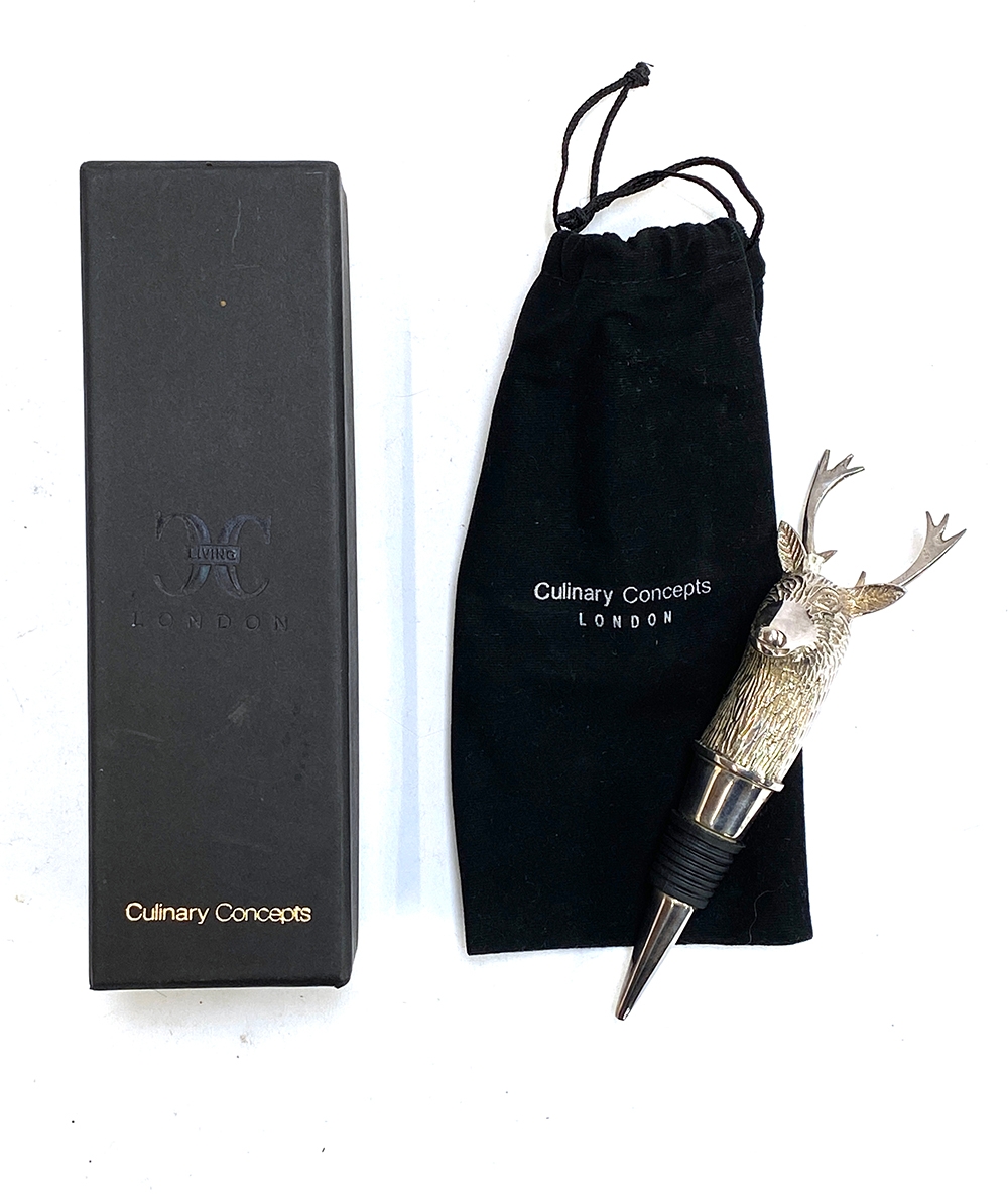 A Culinary Concepts bottle stop in the form of a stag, in box