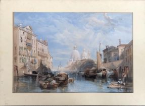 A 20th century watercolour of a Venetian canal, 37x55cm