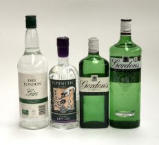 One bottle of Sipsmith dry gin (70cl, 41.6%); Two bottles of Gordons dry gin, (100cl, 37.5%) (