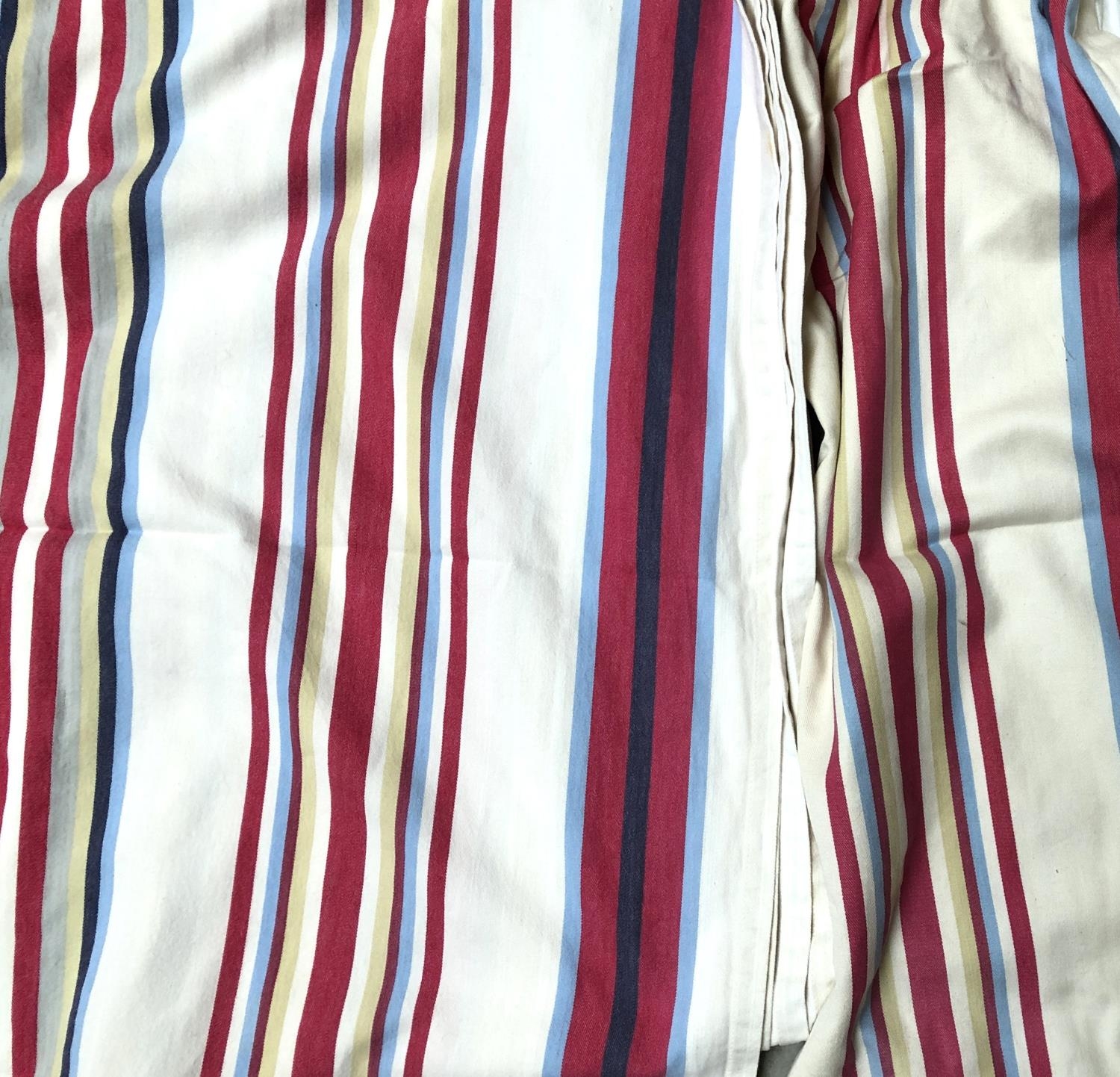 Two small pairs of striped curtains, lined, approx 75cm drop and 65cm ungathered width; together