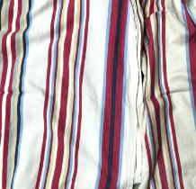 Two small pairs of striped curtains, lined, approx 75cm drop and 65cm ungathered width; together