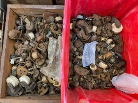 Two boxes of mixed brass and ceramic casters