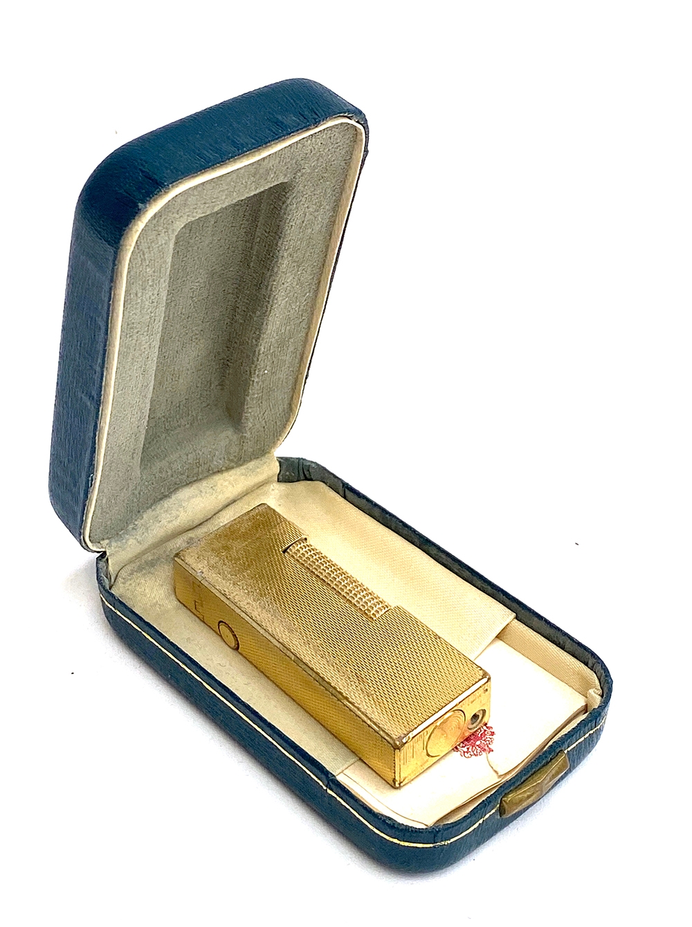 A vintage Dunhill Rollagas gold plated lighter, US RE24163k 6.5cm high, in original box with papers