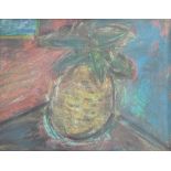 Oil on paper, Swedish still life of pineapple, 28x36cm