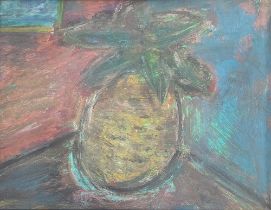 Oil on paper, Swedish still life of pineapple, 28x36cm