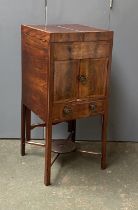 A George III mahogany and line inlaid wash stand, double hinged lid, with pull-up mirror, over