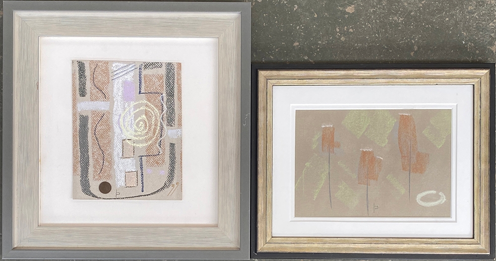 Lindy Phillips, 'Warp and Weft' and 'We 3 Teaks', abstract pastel on paper, 19x15cm and 15x21cm