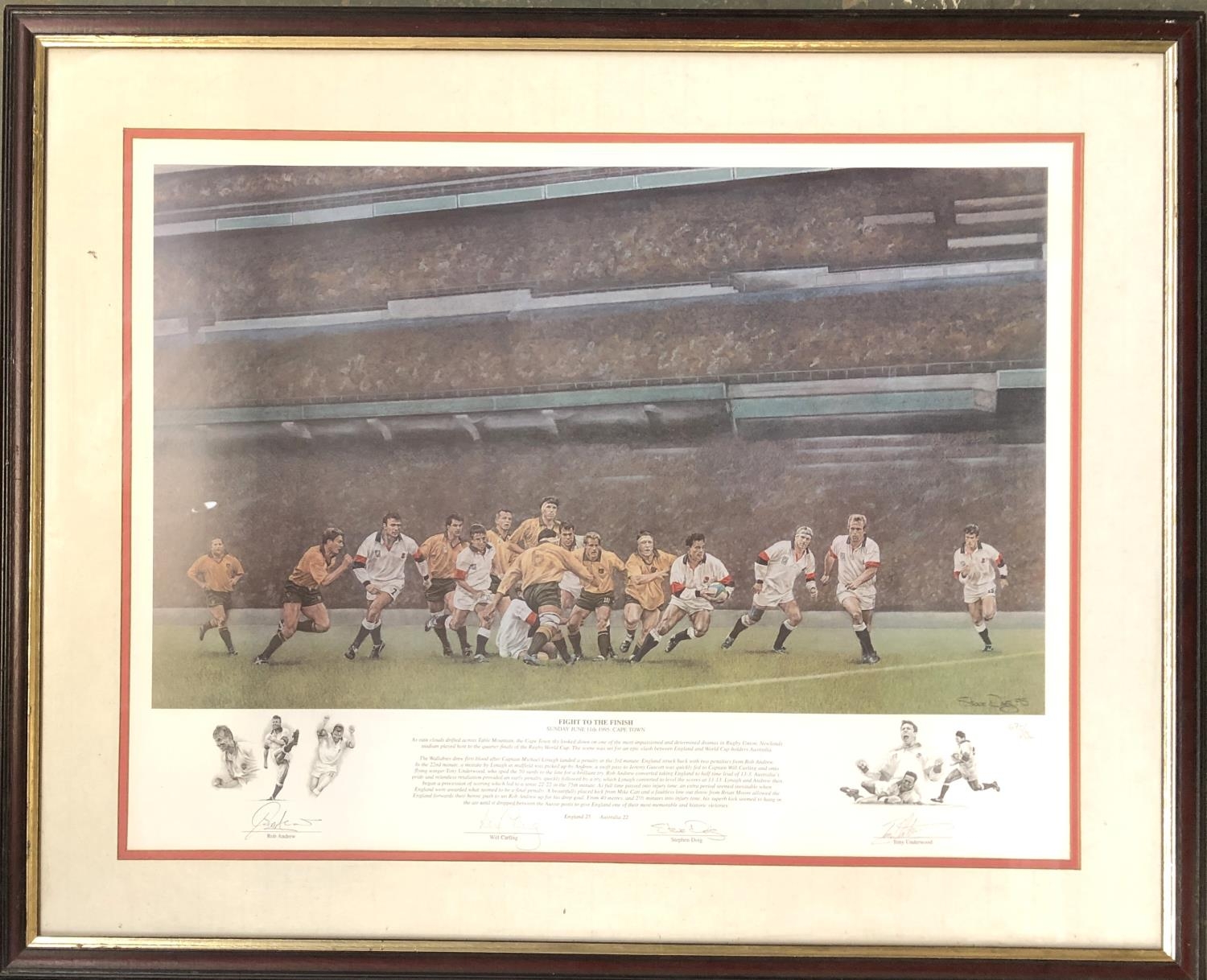 Rugby Union, 'Fight to the Finish', signed colour print, 672/850, 44.5x58.5cm; together with - Image 2 of 2