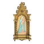 A gilt gesso icon depicting Madonna della Stella, 50x22cm overall