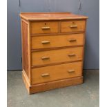 A pine topped chest of two short over three long drawers, on plinth base, 77x46x91cmH