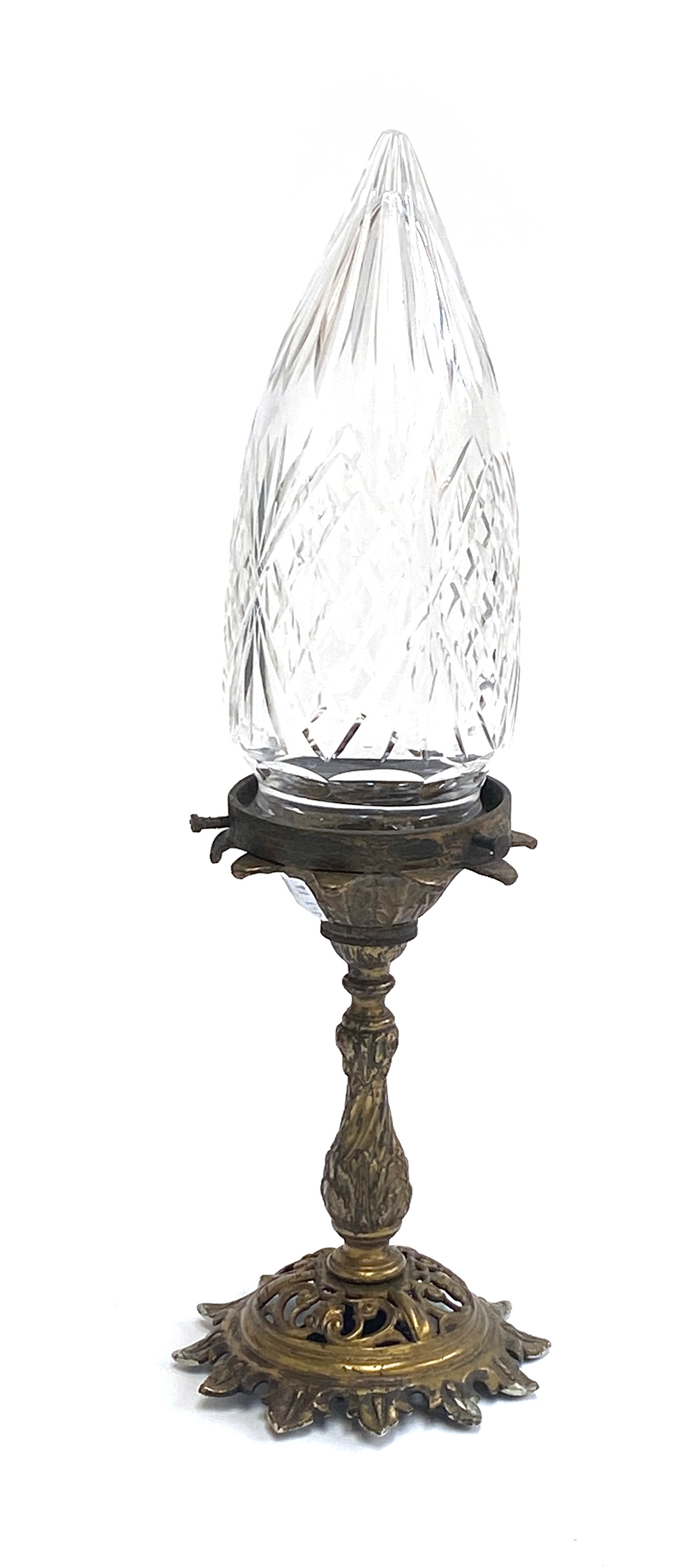 A gilt metal and cut glass ceiling light, 40cmH