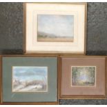 Peter WG Coombs (1927-2007), three pastel studies comprising woodland scene, beach scene, and bridge