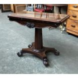 A Victorian mahogany card table on tapering faceted column, 90x47x75cmH