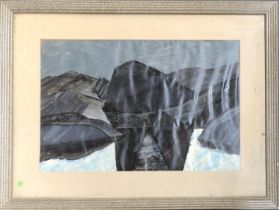 20th century oil on paper, Mountain landscape, 37x56cm