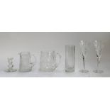 A Baccarat crystal vase of cylindrical form, 20cmH; Stuart crystal candlestick holder; Webb