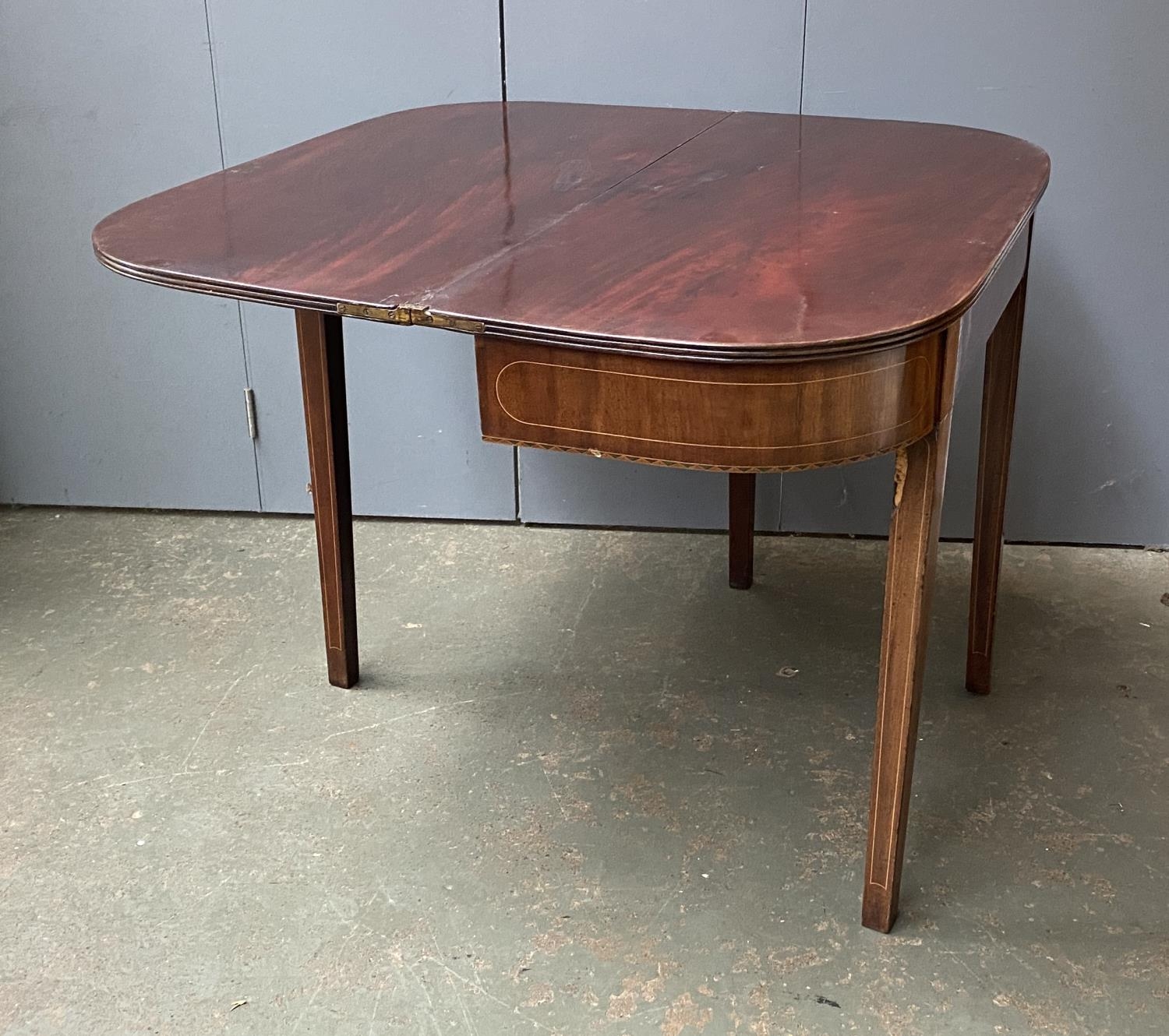 A George III mahogany and line inlaid tea table, on square tapered legs, 91x45x73cmH - Image 2 of 2