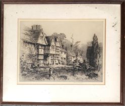 Albany E. Howarth (1872-1936), Chiddingstone, Kent, dry point etching with studio blind stamp,