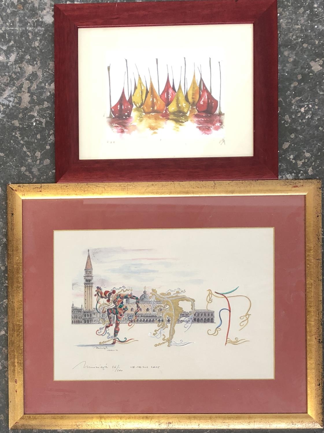 Monica Martin, print of Venetian gondolas, signed in pencil lower right, with Itaca gallery blind