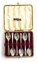 A cased set of six silver teaspoons, hallmarked for Viners, 1956