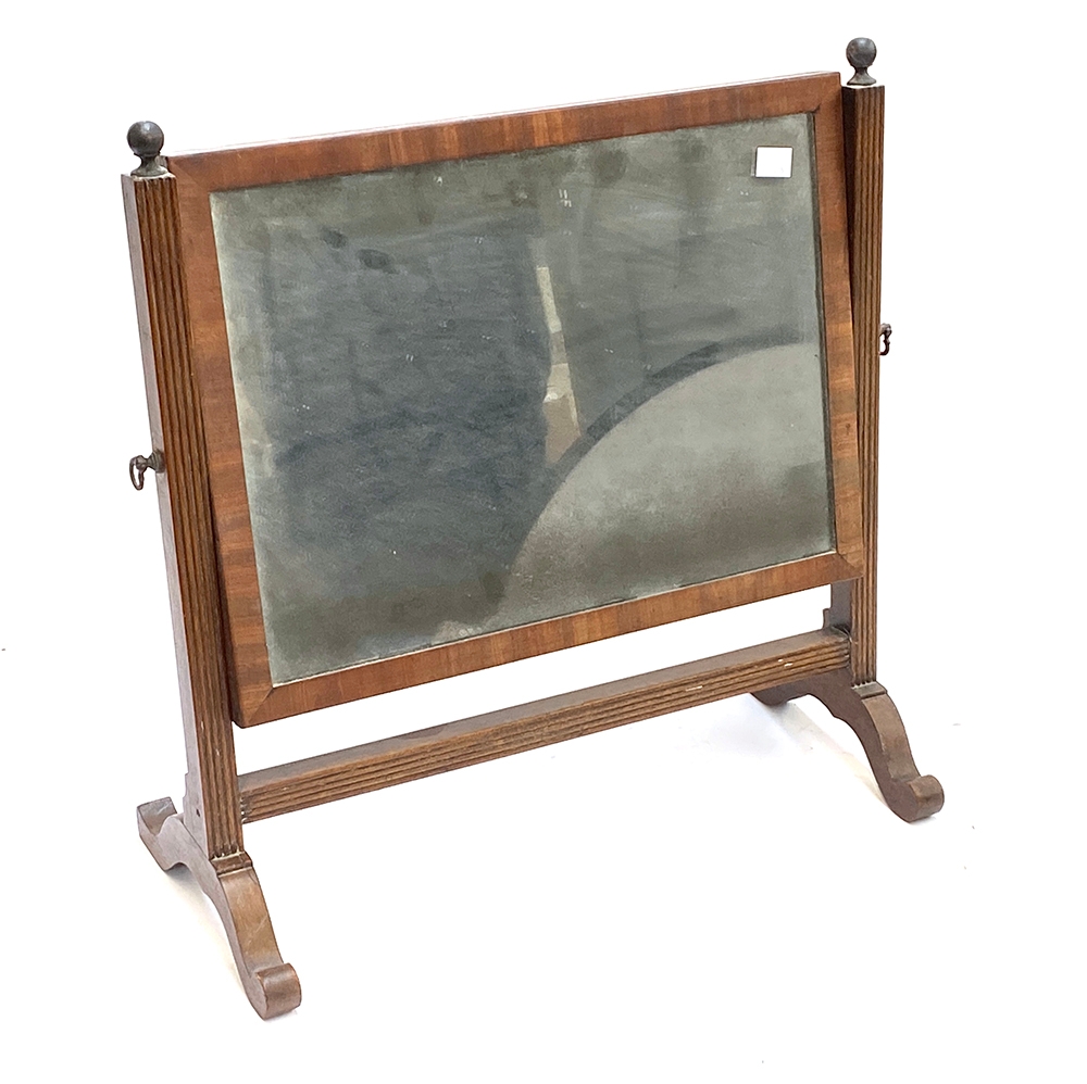 A George III mahogany adjustable mirror, 48cmW, apparently original plate
