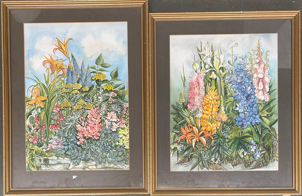 Two 20th century watercolour floral studies, signed E.M Carr, approx. 55x43cm, 60x41cm