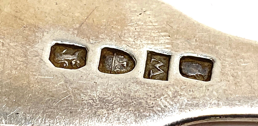 A pair of fiddle pattern white metal spoons with pseudo hallmarks, probably Canadian, 4.8ozt - Image 3 of 3