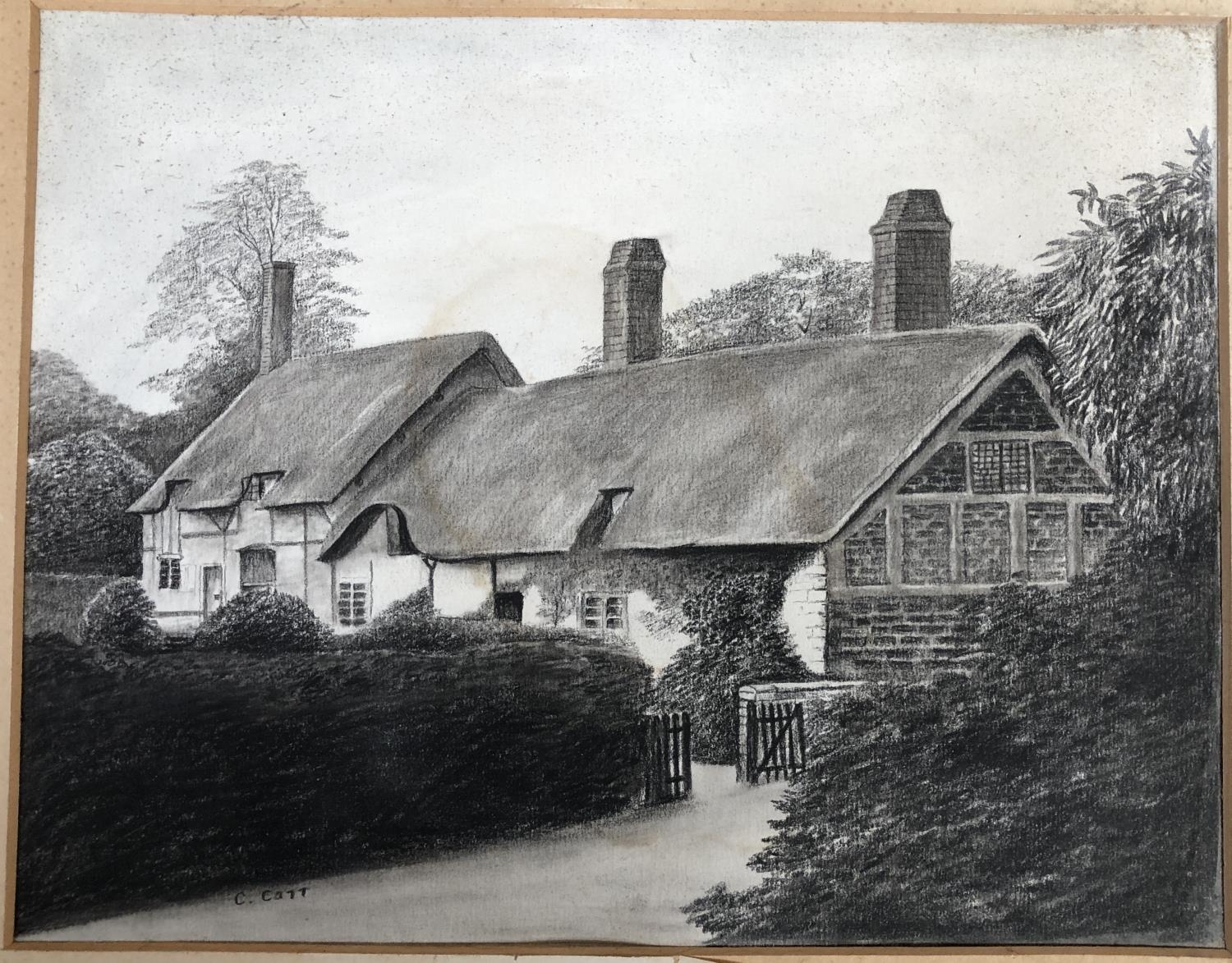 C. Catt, pencil and charcoal study, Ann Hathaways Cottage, Statford-on-Avon', 20x26cm