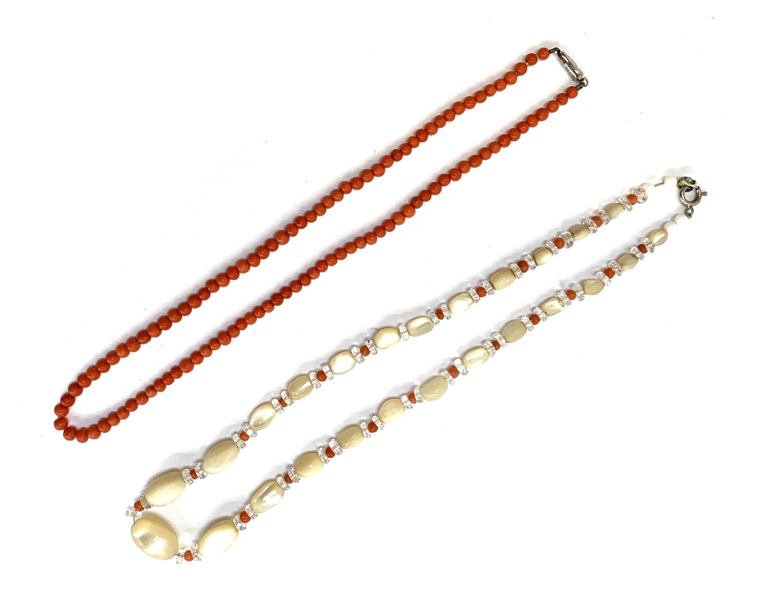 An early 20th century red coral bead necklace, the beads subtly graduating from 3.5mm to 4.5mm,