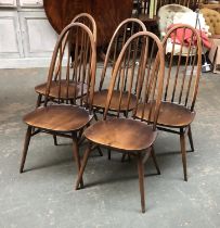 A set of five Ercol beech and elm hoop back kitchen chairs, with labels