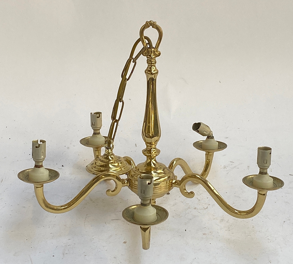 A pair of five arm gilt metal chandeliers, approx. 55cmW; together with one smaller five arm - Image 2 of 2