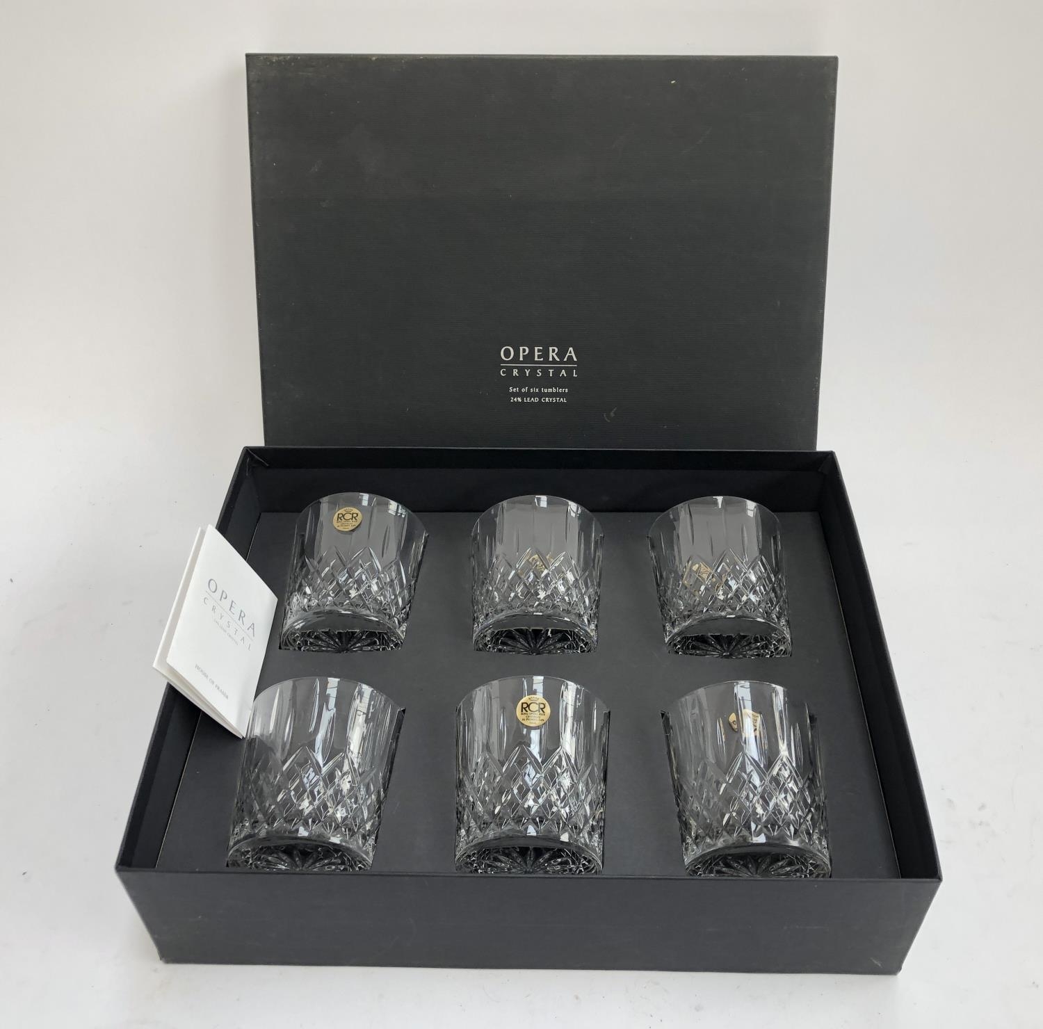A set of six House of Fraser Royal 'Opera Crystal' whisky tumblers, boxed